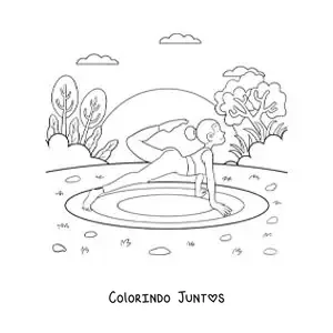 Desenho para colorir de uma mulher praticando ioga no parque