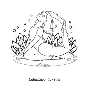 Desenho para colorir de uma mulher fazendo a postura do pombo no parque