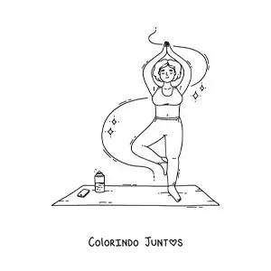 Desenho para colorir de uma garota fazendo a postura da árvore ao lado do celular e da água