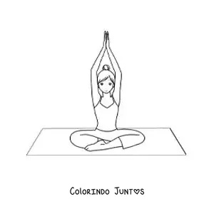 Desenho para colorir de uma garota se alongando em um tapete de ioga