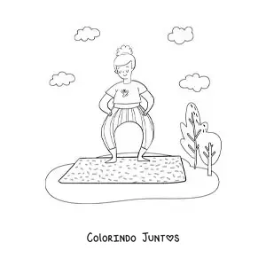 Desenho para colorir de uma mulher fazendo ioga em um parque