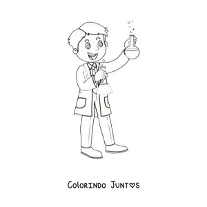 Desenho para colorir de um cientista animado segurando dois frascos químicos
