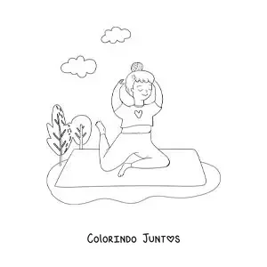 Desenho para colorir de uma adolescente fazendo a postura do pombo no parque