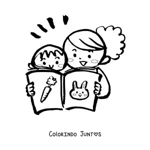 Desenho para colorir de uma mãe lendo uma história com o filho