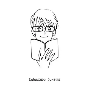Desenho para colorir de um garoto estilo anime lendo um livro