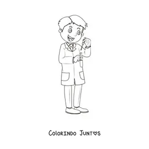 Desenho para colorir de um cientista animado fazendo um experimento em um tubo de ensaio