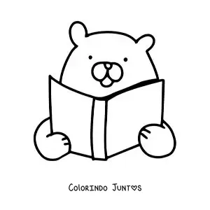 Desenho para colorir de um urso animado kawaii lendo