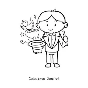 Desenho para colorir de um magico de circo fazendo um truque