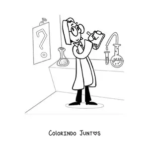 Desenho para colorir de um cientista louco em um laboratório