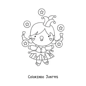 Desenho para colorir de uma mulher palhaca fazendo malabarismos