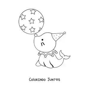 Desenho para colorir de um urso de circo animado fazendo piruetas