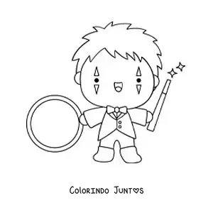Desenho para colorir de um leao de circo animado fazendo magica