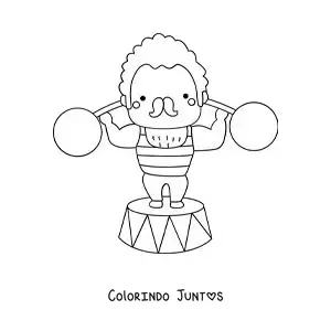 Desenho para colorir de um homem forte de circo levantando pesos