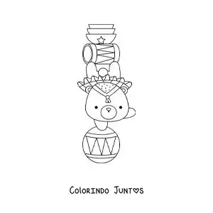 Desenho para colorir de uma foca de circo kawaii equilibrando uma bola