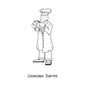 Desenho para colorir de um cientista louco segurando um experimento