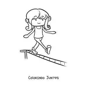 Desenho para colorir de uma acrobata de circo caminhando na corda bamba