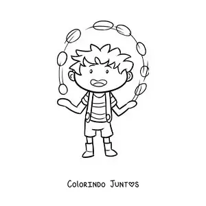 Desenho para colorir de um menino fazendo malabarismos