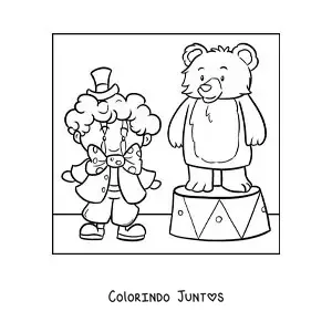 Desenho para colorir de um palhaco de circo e um urso animado