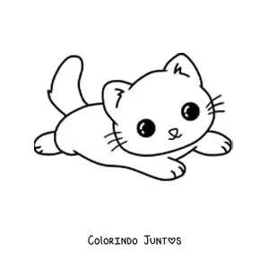 Desenho para colorir de um gato kawaii deitado