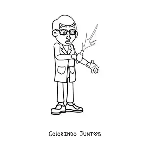 Desenho para colorir de um cientista louco com um experimento que deu errado