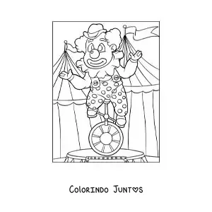 Desenho para colorir de um palhaco em um monociclo no circo