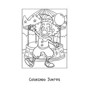 Desenho para colorir de um palhaco com um balao em um carrossel