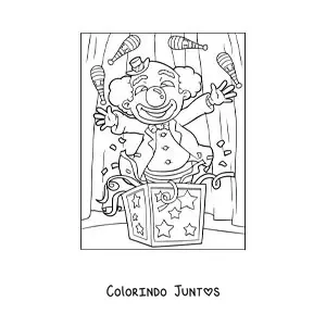 Desenho para colorir de um palhaco fazendo malabarismos no circo