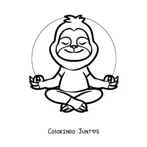 Desenho para colorir de uma preguica animada meditando