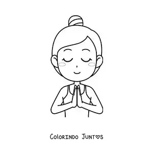 Desenho para colorir de uma mulher meditando com as maos unidas