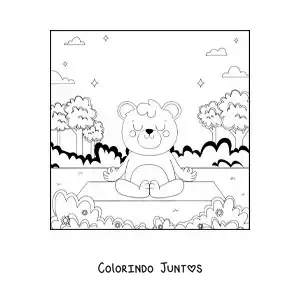 Desenho para colorir de um urso animado meditando no parque