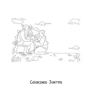 Desenho para colorir de um monge e seu guru