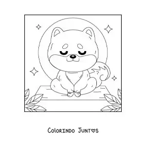 Desenho para colorir de um cachorro animado meditando