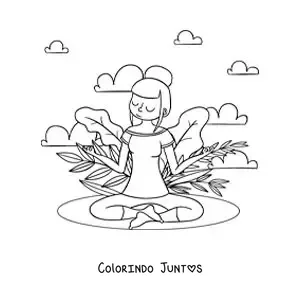 Desenho para colorir de uma menina meditando no parque