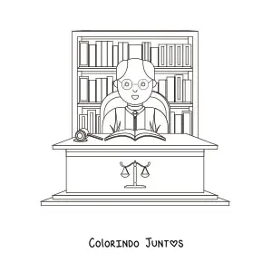 Desenho para colorir de um advogado com um martelo em sua mesa
