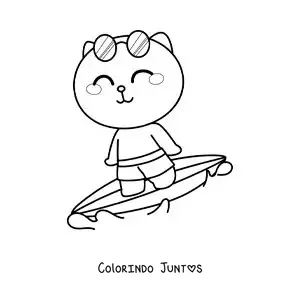 Desenho para colorir de um gato animado surfando de oculos