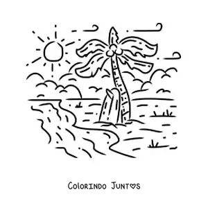Desenho para colorir de uma prancha de surfe na areia da praia