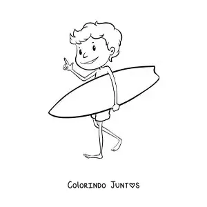 Desenho para colorir de um menino surfista animado
