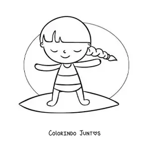 Desenho para colorir de uma menina animada surfando