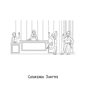 Desenho para colorir de um juiz e um advogado animados em um julgamento