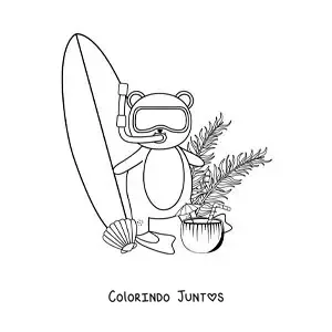 Desenho para colorir de um urso surfista animado