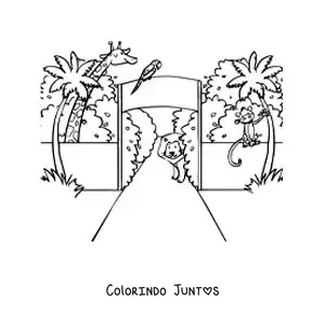 Desenho para colorir da entrada de um parque zoologico