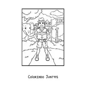 Desenho para colorir de um tratador de zoologico