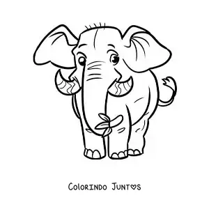 Desenho para colorir de um elefante de zoologico animado comendo uma banana