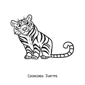Desenho para colorir de um tigre de zoologico animado sentado