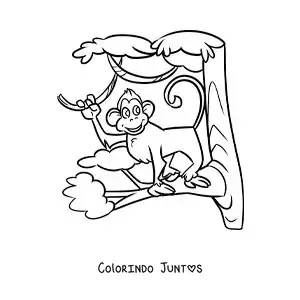 Desenho para colorir de um macaco de zoologico animado em uma arvore
