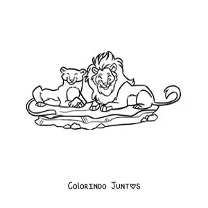Desenho para colorir de um casal de leoes de zoologico animados deitados