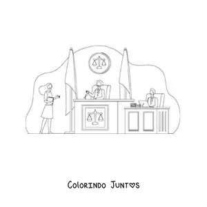Desenho para colorir de um advogado diante de um juiz em um julgamento