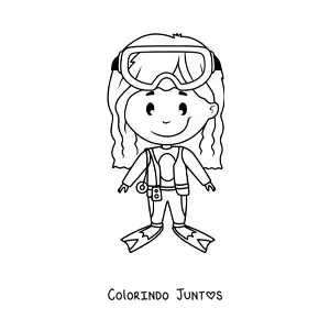 Desenho para colorir de uma menina com equipamento de mergulho