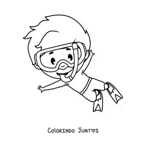 Desenho para colorir de um menino nadando com snorkel
