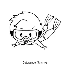 Desenho para colorir de um menino mergulhando com snorkel